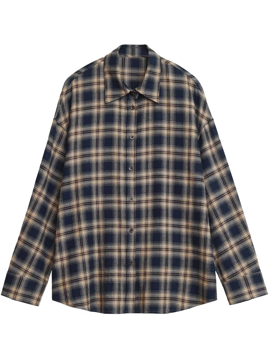 CHIC VEN femmes chemises ample décontracté nouveau ponçage chemise à carreaux à manches longues moye