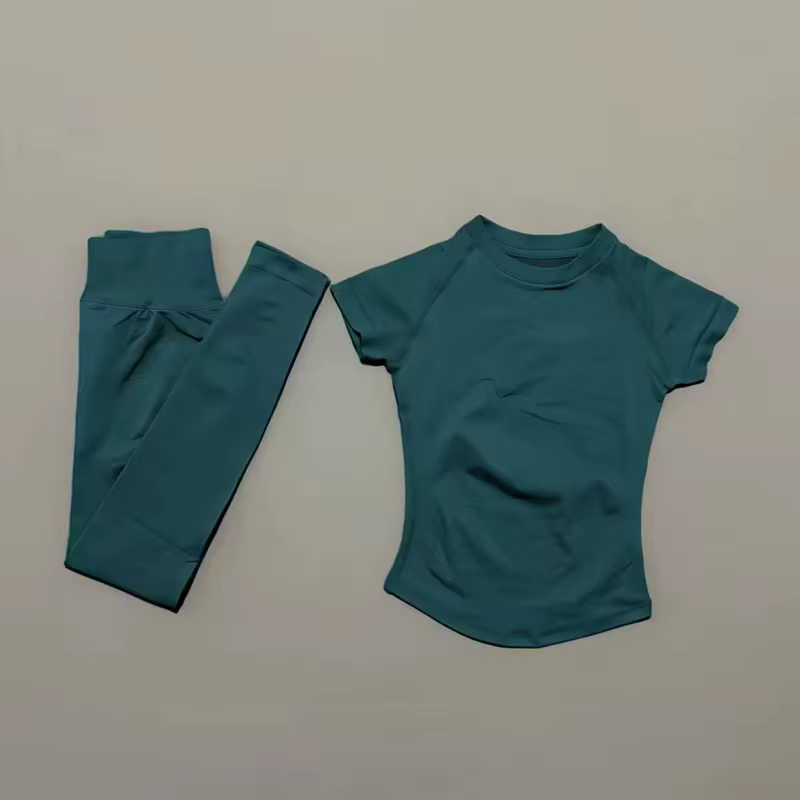 Ensemble de 2 pièces HISTELLO pour femmes : tenue de sport, gym, yoga sans couture à manches courtes