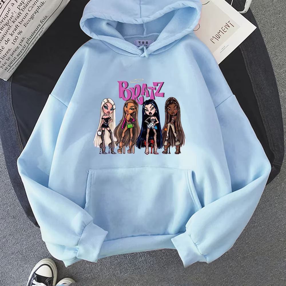 Sweat-shirt Bratz à manches longues pour femme, haut à capuche, décontracté, Streetwear graphique, à