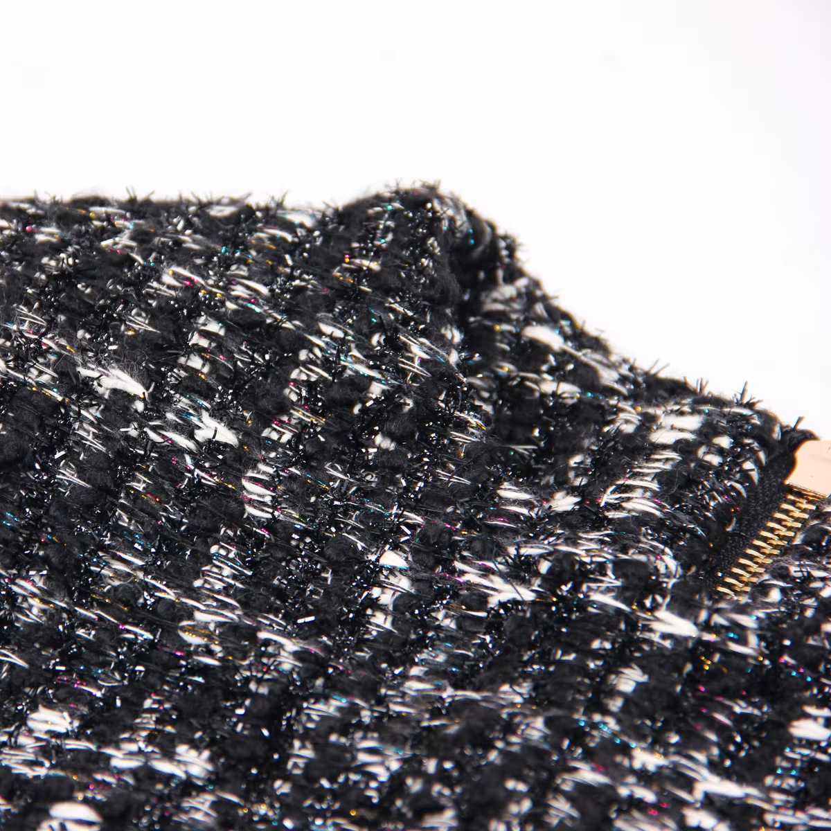 S-XL haute qualité mode nouvelle rayure élastique tweed tissu col rond manches longues frange dentel