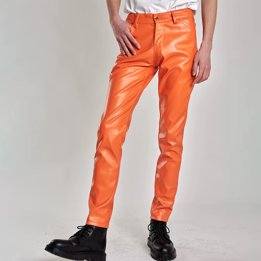 Pantalon en cuir pour hommes, coupe slim, extensible, mode, pantalon en cuir PU, discothèque, fête e