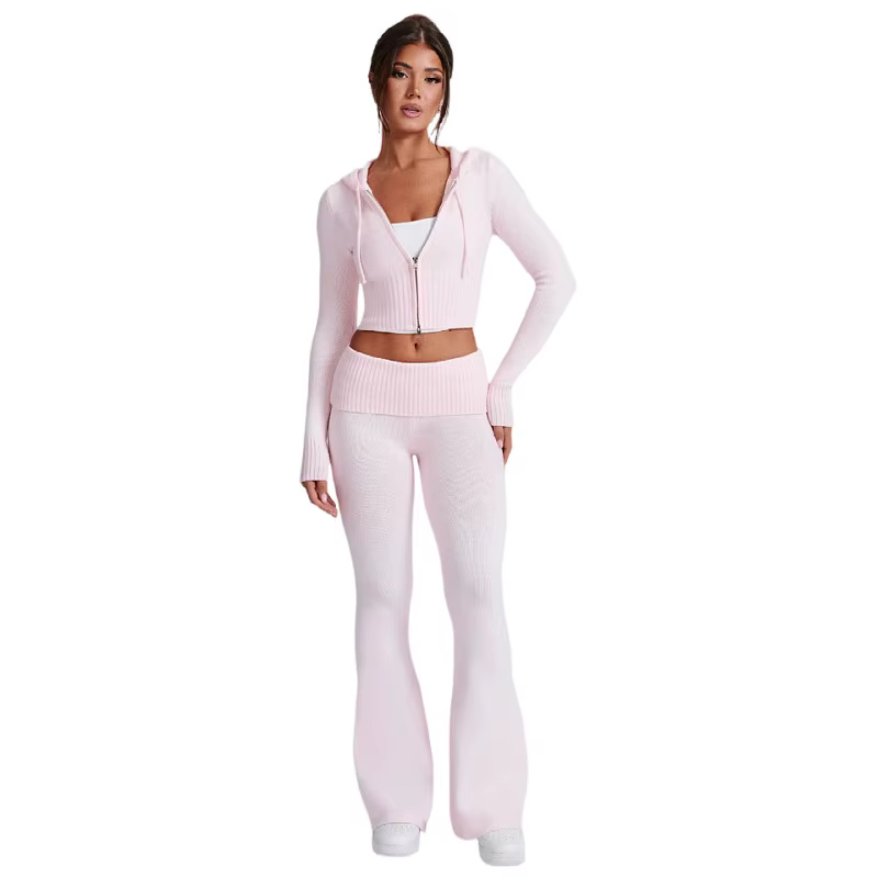 Nouvelle collection printemps - Vêtements pour femmes - Haut court à capuche slim - Pantalon décontr