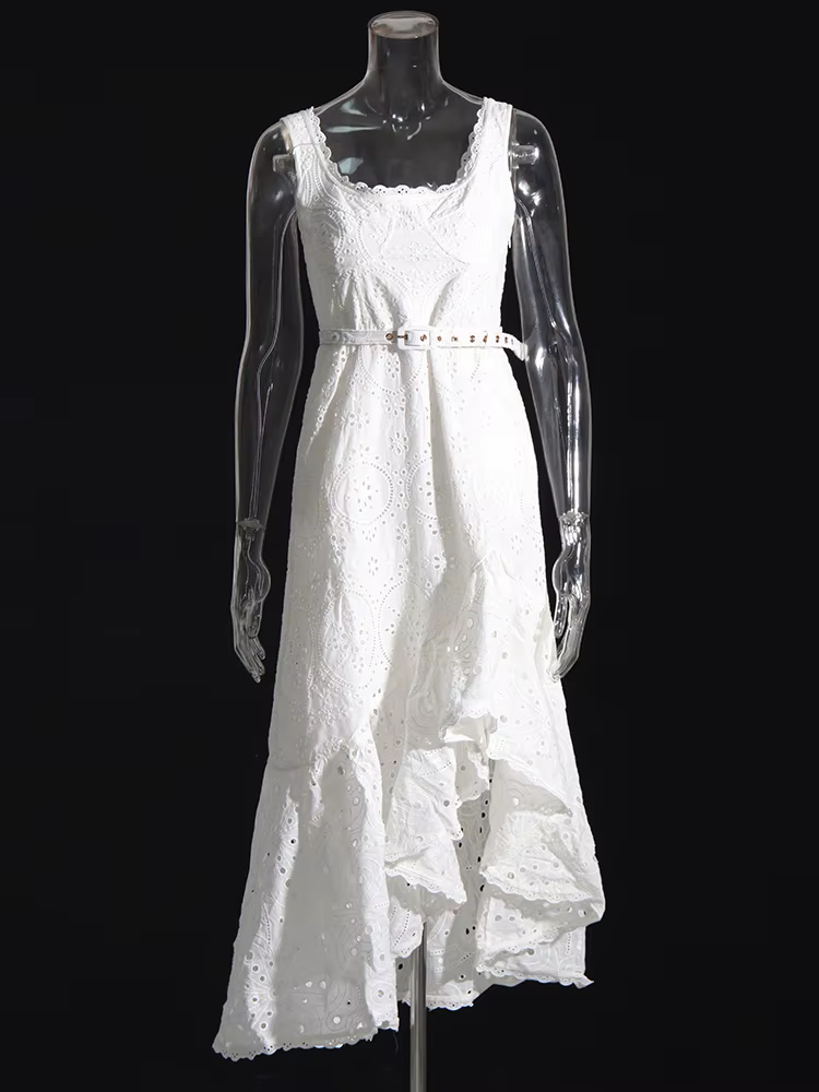 TWOTWurea-Robe brodée YLE pour femme, col carré, taille haute, dos nu, imprimé, mode féminine, nouve
