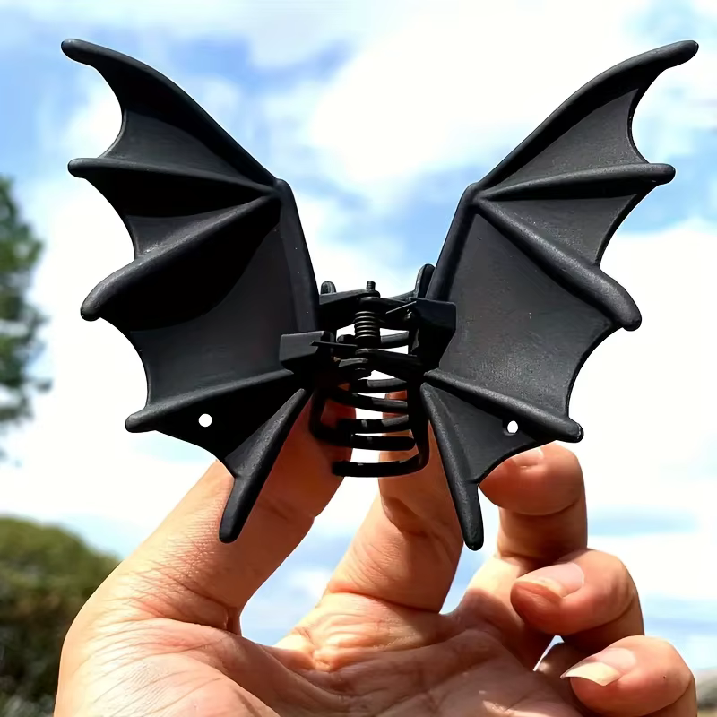 Pince à cheveux chauve-souris gothique Halloween noir mat gothique Style Punk imprimé Animal épingle