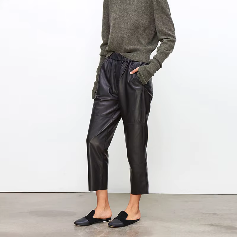 Nouveauté 2026 : Pantalon Streetwear Grande Taille Y2K en Cuir Véritable, Pantalon Harem Femme en Pe