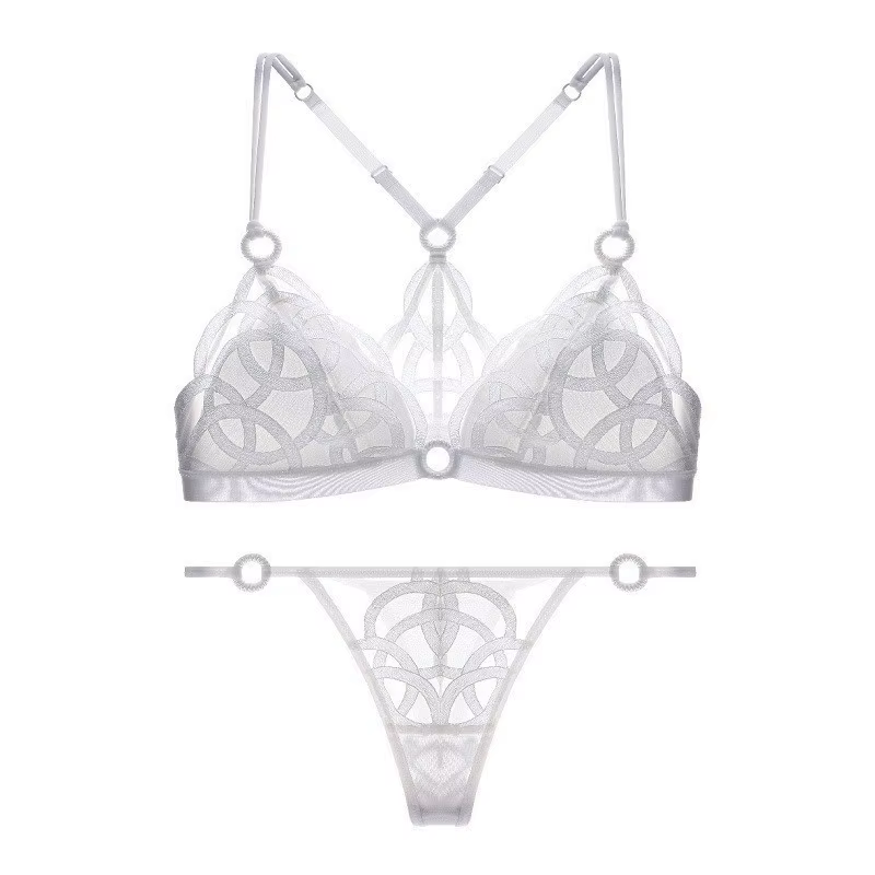 Ensemble de Lingerie française Sexy pour femmes, beau dos, maille fine brodée, sous-vêtements sans f