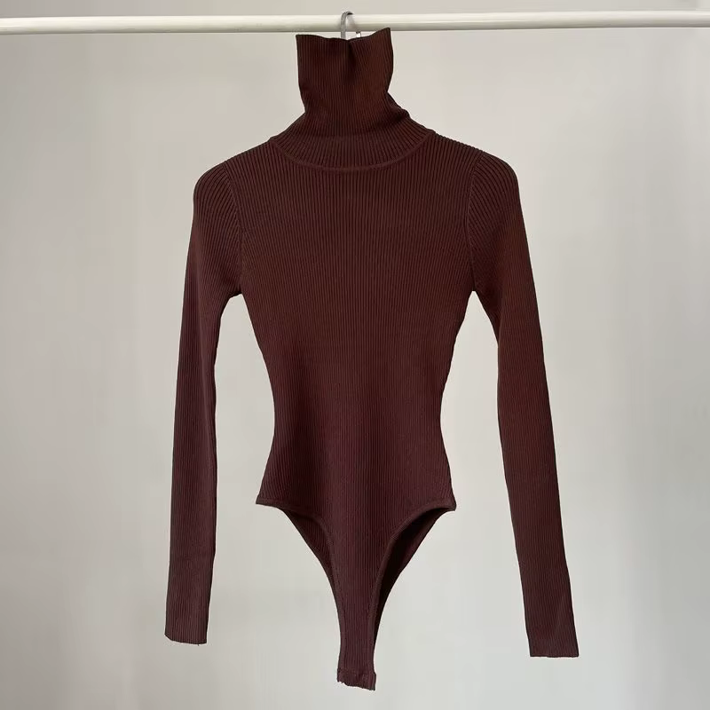 Body à manches longues pour femmes, élégant, mode, col roulé, couleur unie, tempérament Sexy à l'int