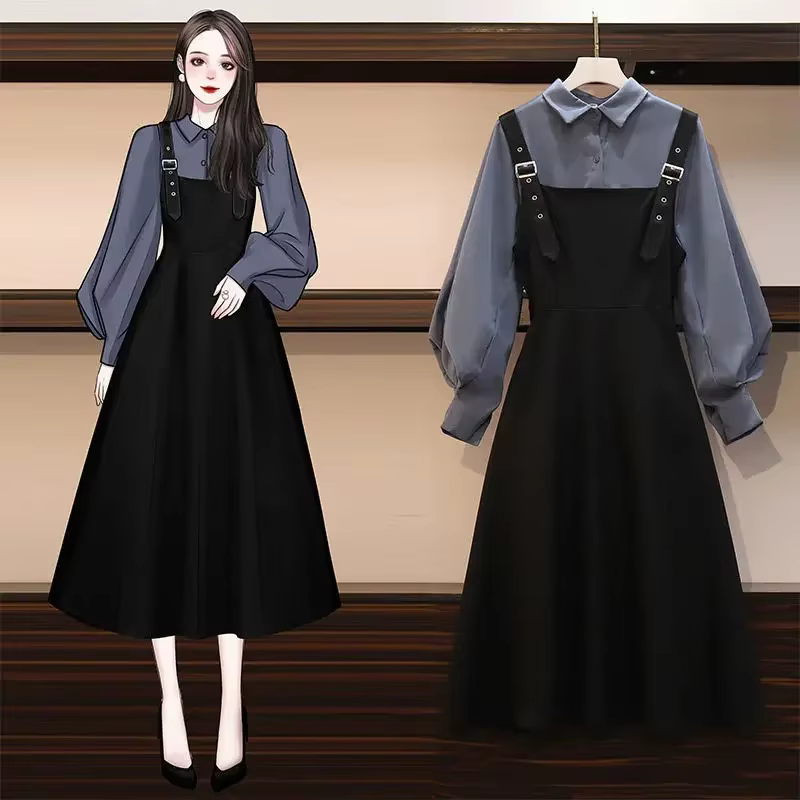 Ensemble deux pièces grande taille pour femmes, costume printemps et automne, chemise + robe à la mo