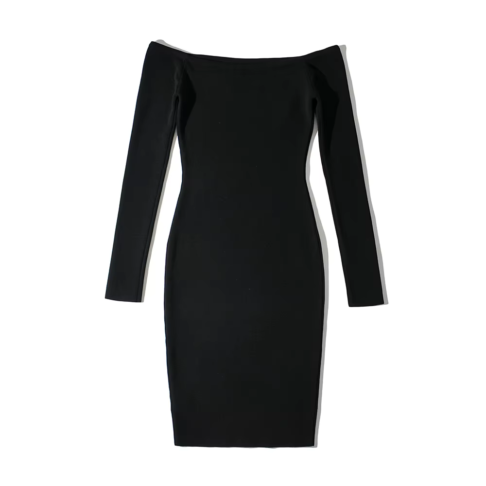 Robe de soirée courte moulante à manches longues pour femmes, robes tricotées évidées, épaule dénudé