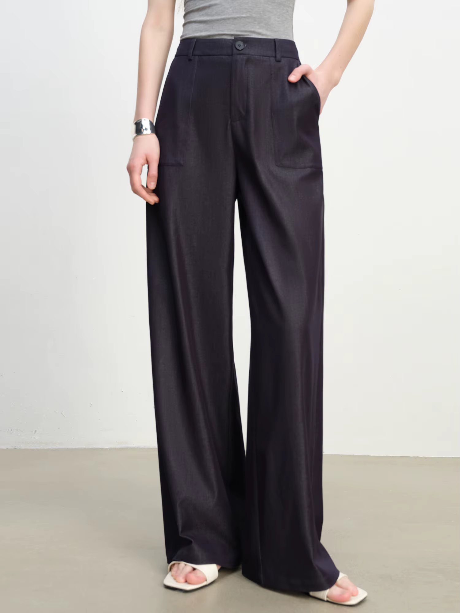 ZIQIAO 2025 Pantalon texturé à jambes larges pour femme d'été - Drape fluide et longueur au sol Silh