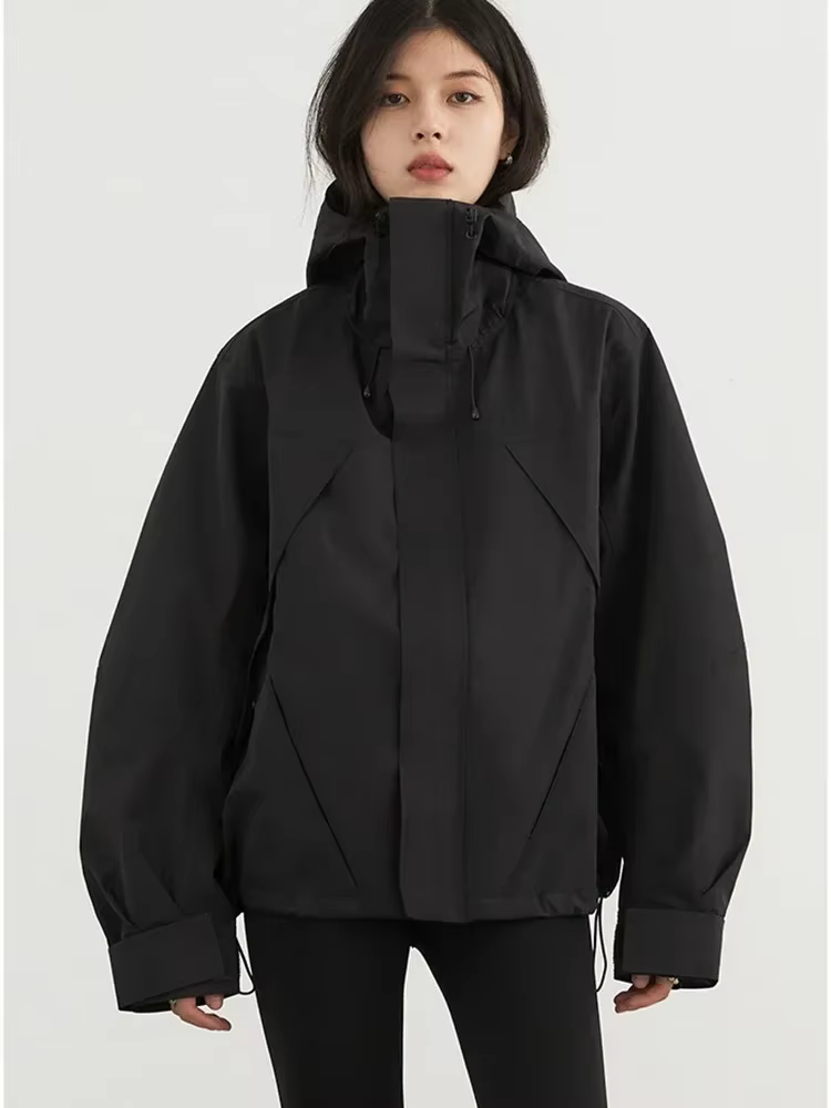CHIC VEN-Veste de dehors à Capuche pour Femme, Manteau Court, Coupe-Vent, Solide, Extérieur, Automne