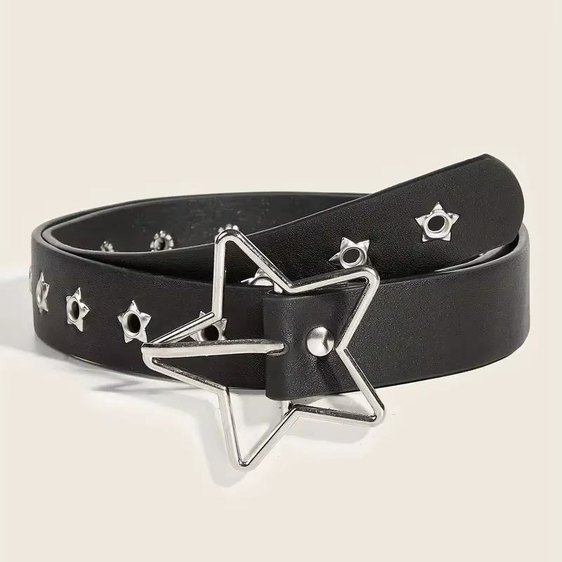 Y2K Punk étoile oeillet noir Rivet ceinture Goth Pu cuir ceintures pour femmes jean pantalon garçons