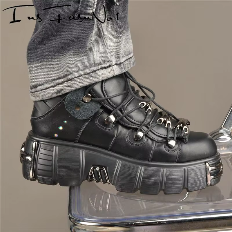 Chaussures de piste décontractées pour femmes, baskets épaisses à plateforme et bout en métal, Style
