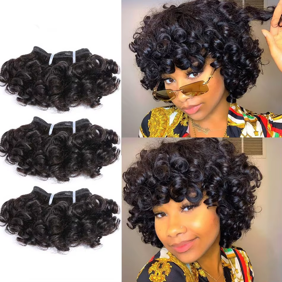 Paquets de cheveux bouclés rebondissants Double tirage indien 6 pouces coupe courte Remy Extensions 