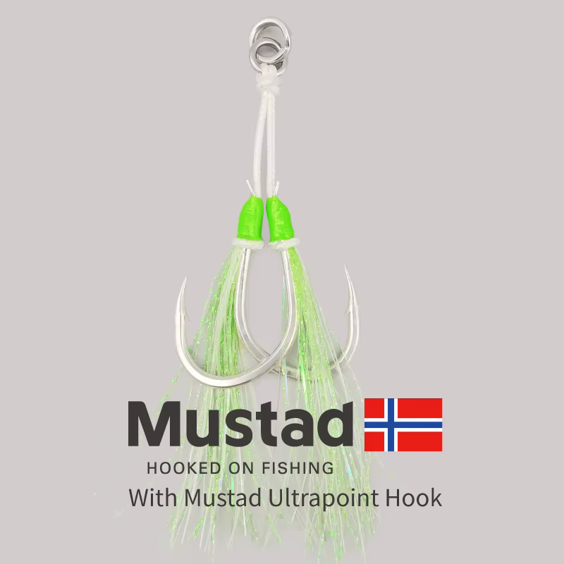 1-SJ – double assistance à gabarits lent avec crochets Mustad, hameçons de gabarits lumineux, hameço