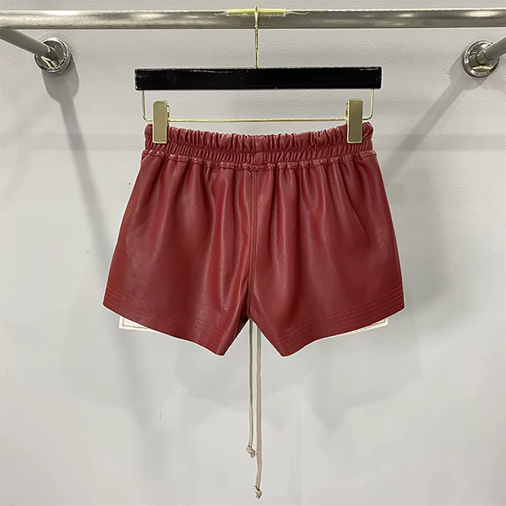 Short en cuir Y2K pour femme, poches exposées, taille élastique, cordon de proximité, décontracté, p