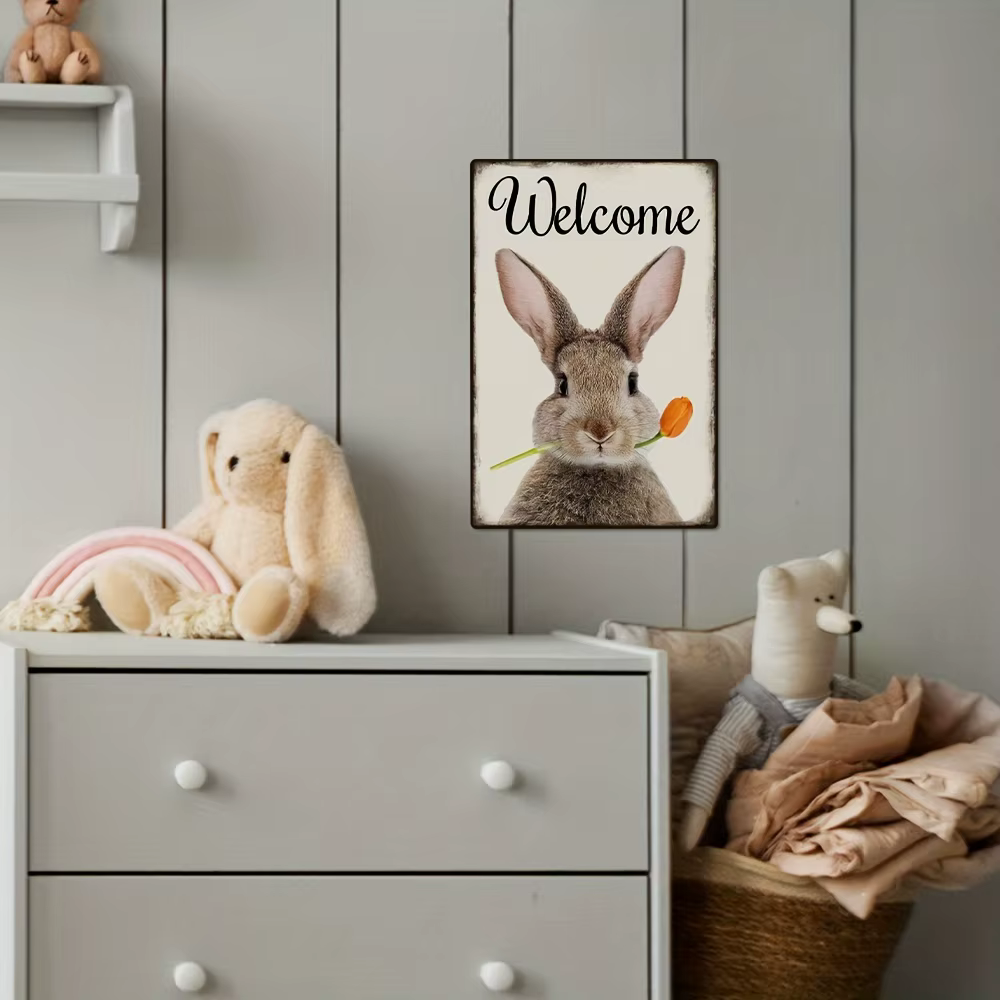 Putuo Decor-Panneau de bienvenue en métal, décor d'art mural lapin vintage, maison, jardin, ferme, 7