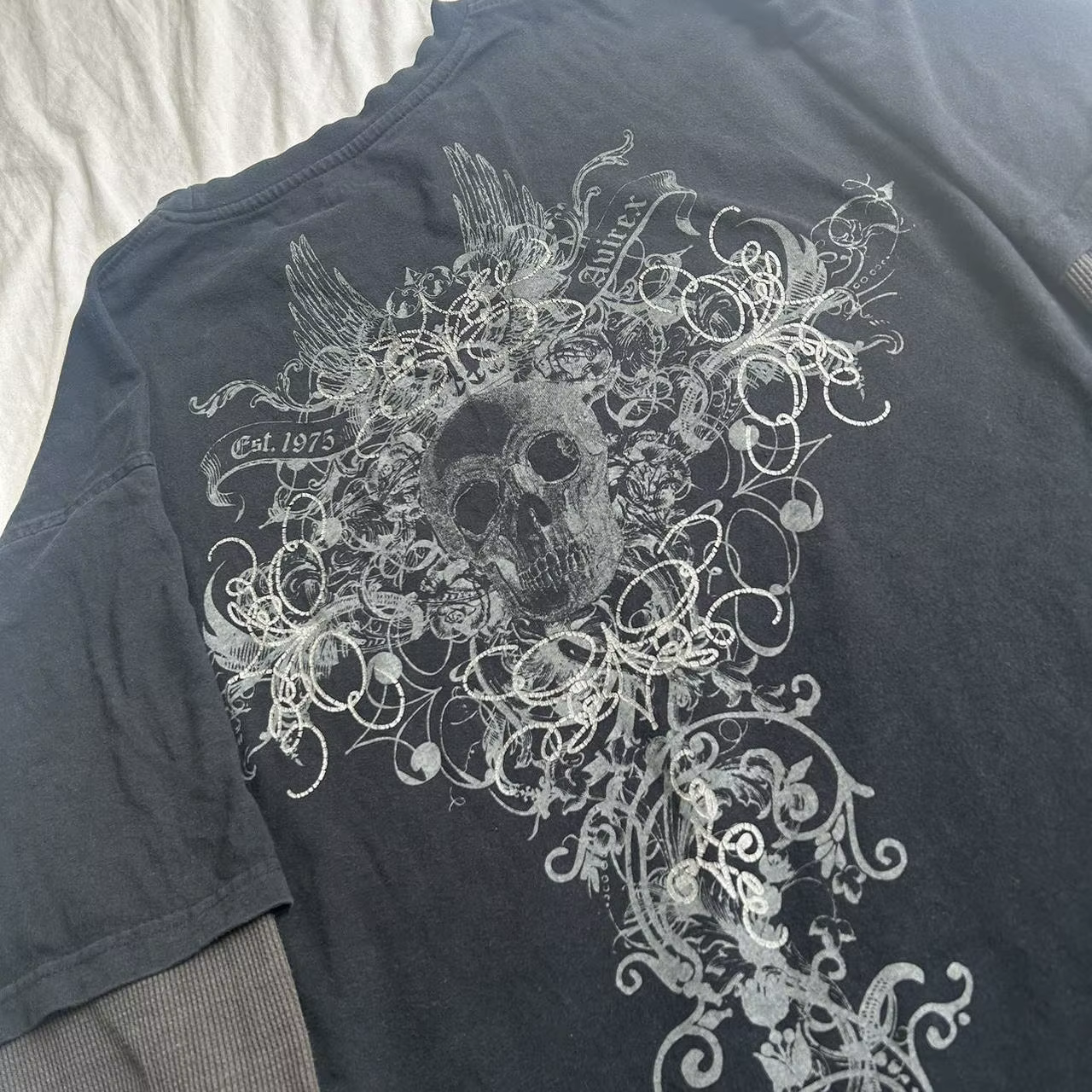 T-shirt à manches longues imprimé crâne graphique vintage, Y2K Cyber Aesthetic, Y-Patchwork Tee, Got