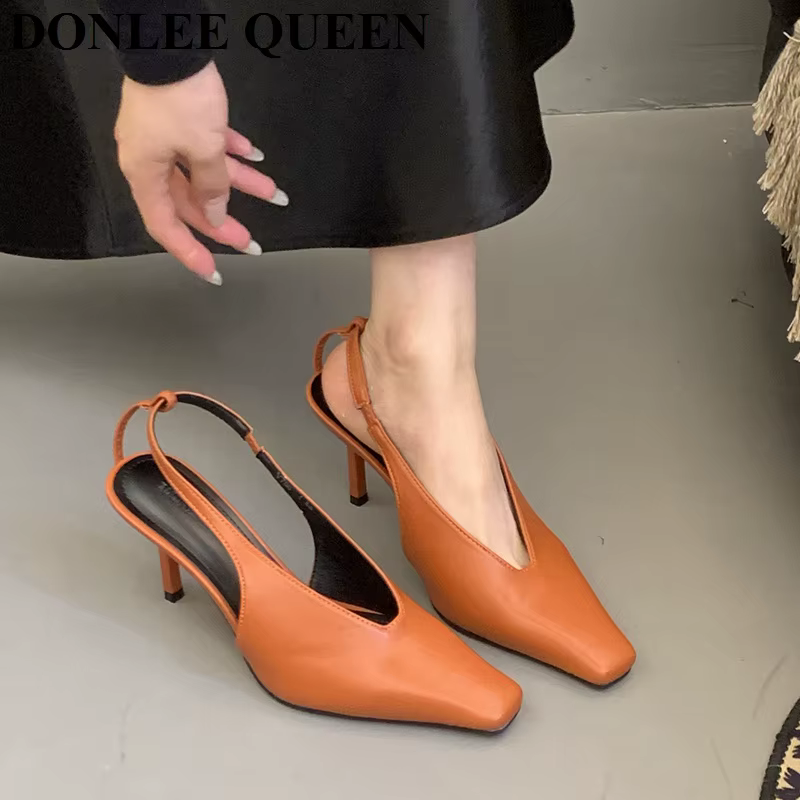 Sandales de printemps à talons hauts et fins pour femmes, escarpins à bout carré, chaussures peu pro