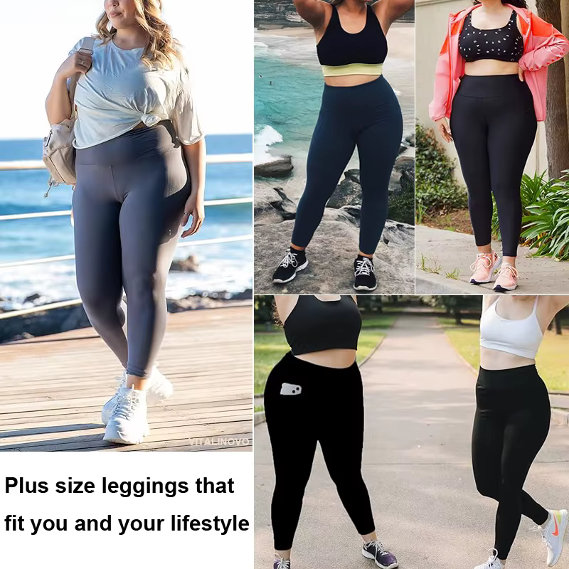 VITALINOVO Leggings grande taille avec poches pour femme taille haute contrôle du ventre pantalon de