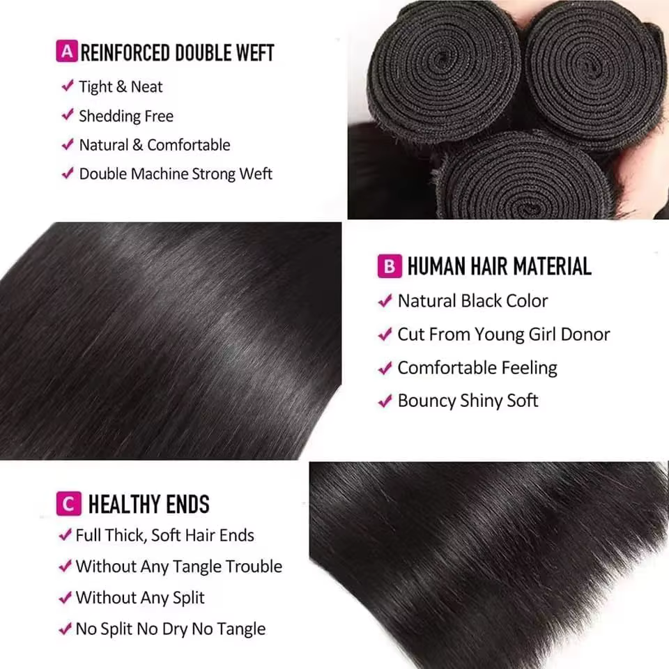 Tissage Cheveux Humains Mèches brésiliennes 100% naturelles lisses, cheveux vierges non traités, Ext