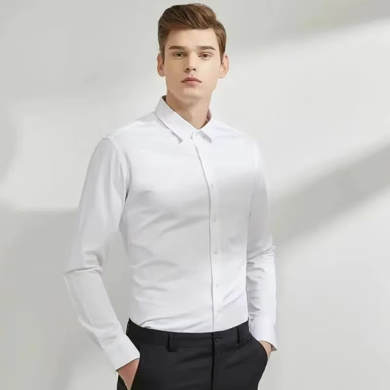 Chemise élastique à manches longues pour hommes, robe d'affaires sans repassage, tenue de travail pr