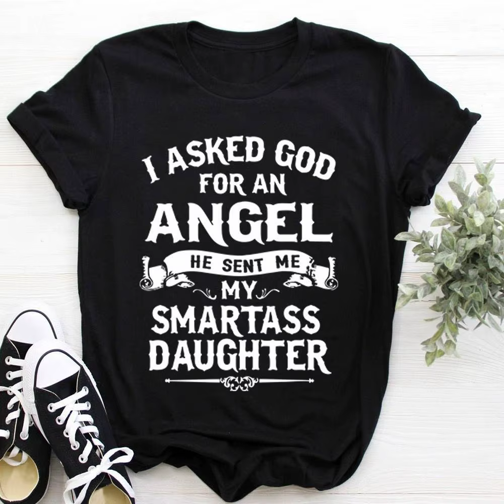 T-shirt manches courtes col rond femme, ample, ma fille est un ange, imprimé