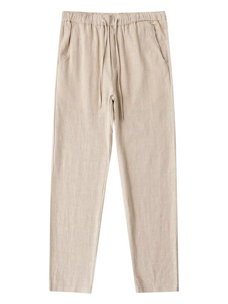 Pantalon Chino décontracté en coton et lin pour hommes, jambes larges, léger, Baggy, survêtement en 