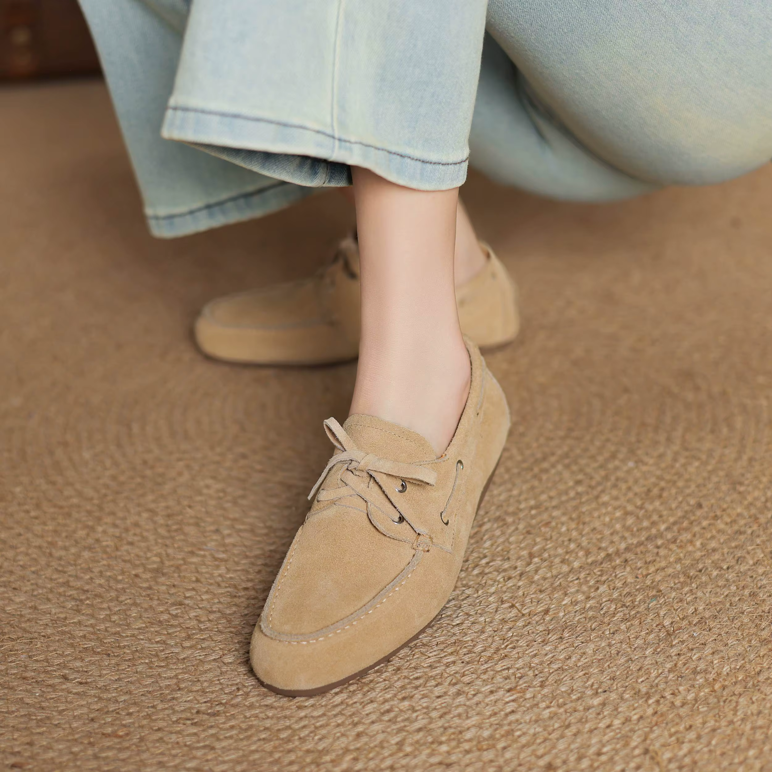 Krazing Pot-Chaussures de danse rétro en cuir de vache pour femmes, mocassins à lacets confortables,