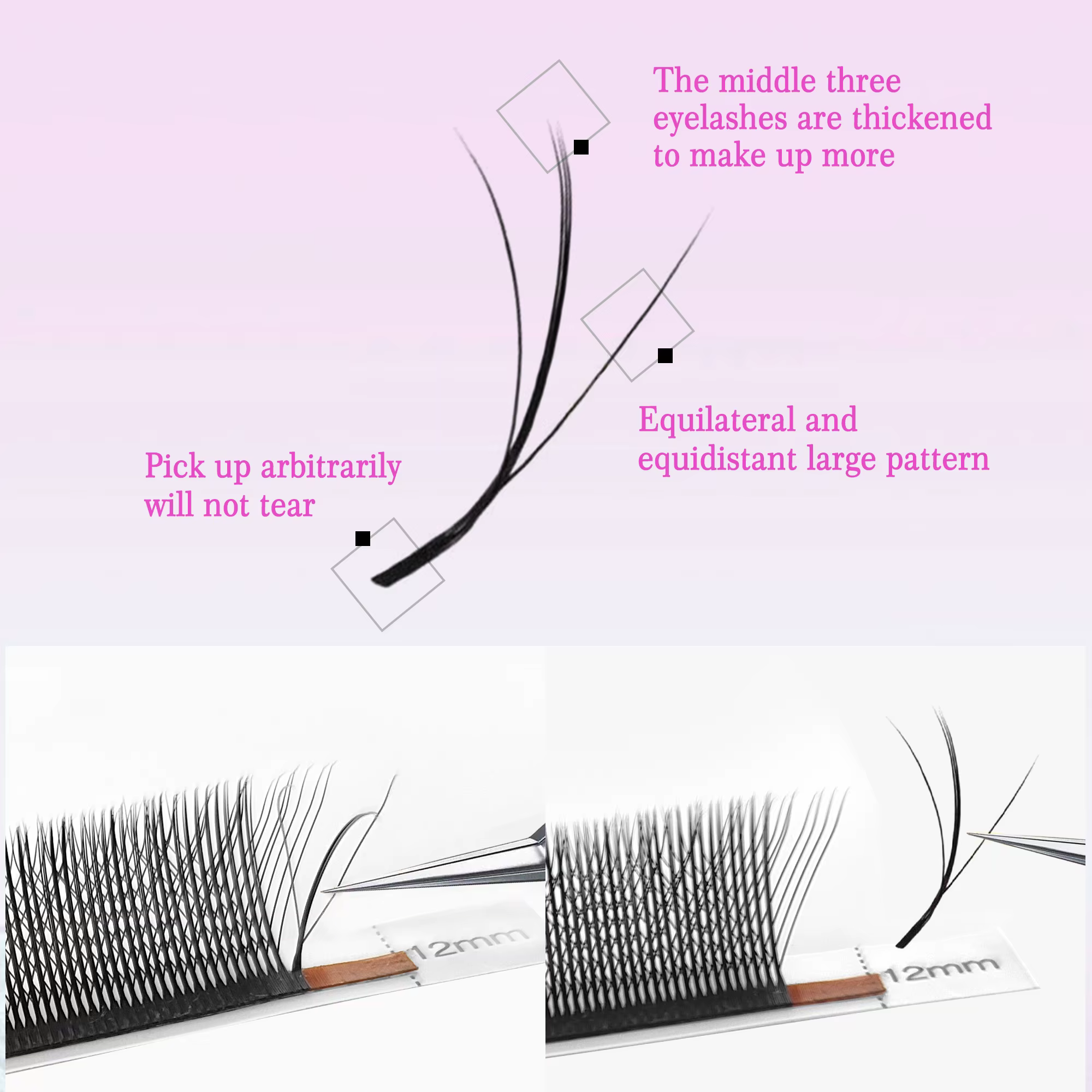 CoMango super doux trèfle 3D vaporeux noir extensions de cils naturels w cils 8-15mm plateau de méla