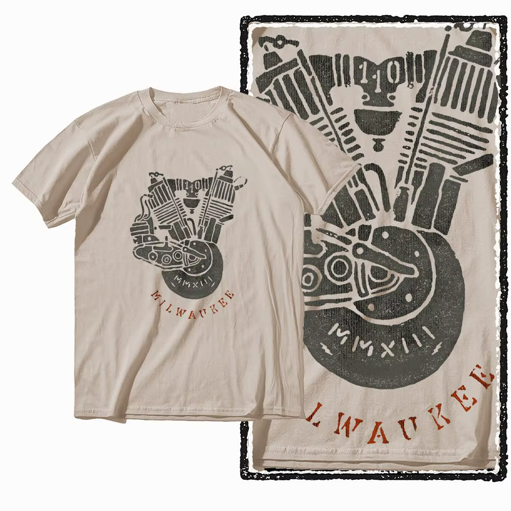 G72 T-shirt graphique moto col rond homme en coton beige |    T-shirt Cool pour hommes, Streetwear, 