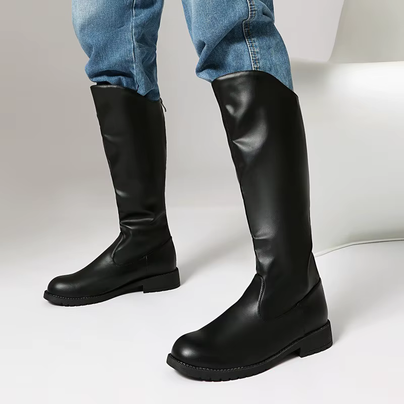 Bottes pour hommes à fermeture éclair, bottes longues unisexes à talons carrés, bottes hautes jusqu'