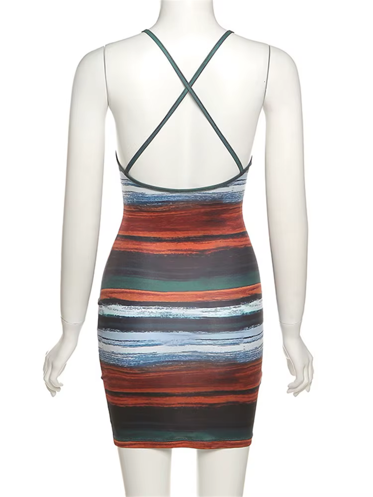 Kliou – Mini robe rayée à panneaux pour femmes, esthétique, Sexy, slim, col Slash, dos nu, Vintage, 