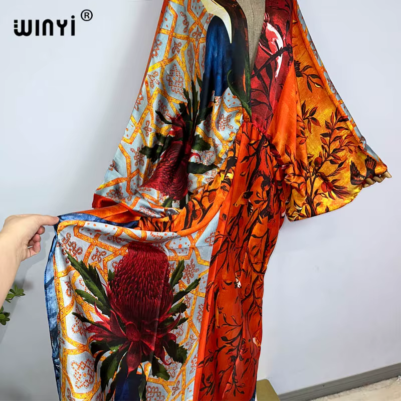 WINYI-Robe longue bohème à col en V pour femmes, Robe longue de plage, Sensation roulée à la main, S