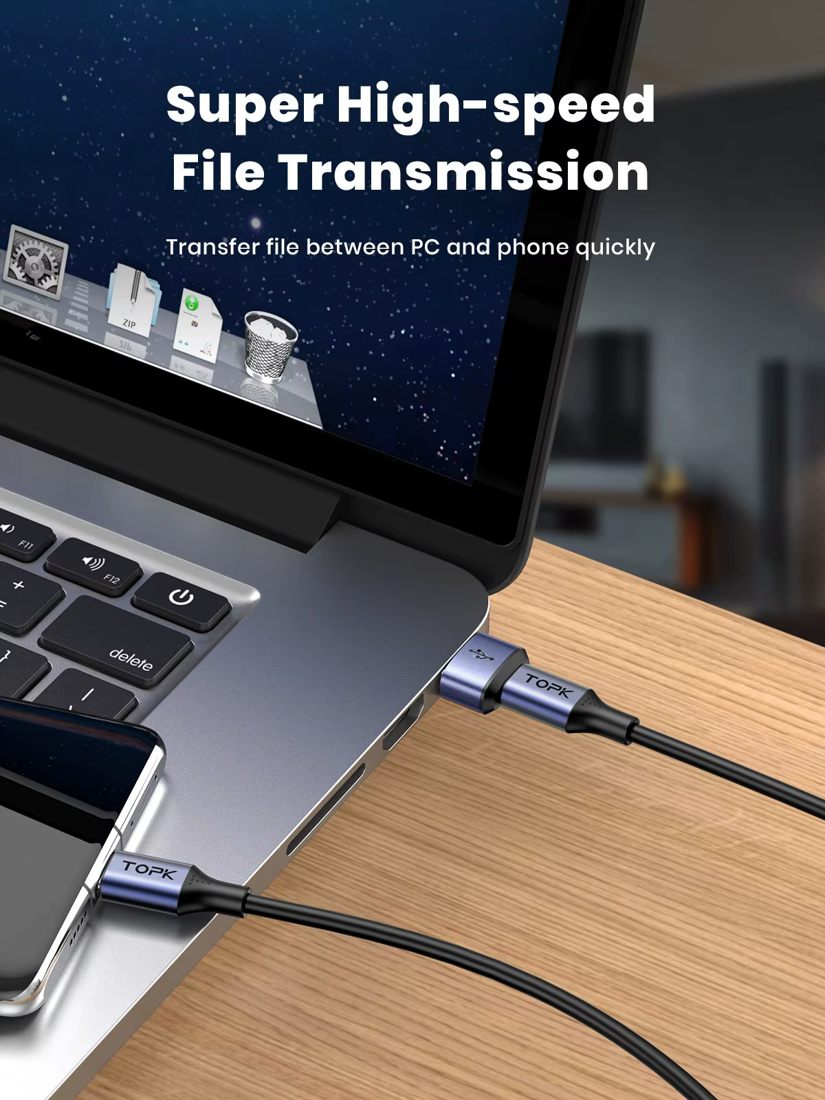 TOPK-Adaptateur USB C vers USB mâle AT13, USB femelle (Type-C) vers USB 2.0 mâle (USB-A), charge rap