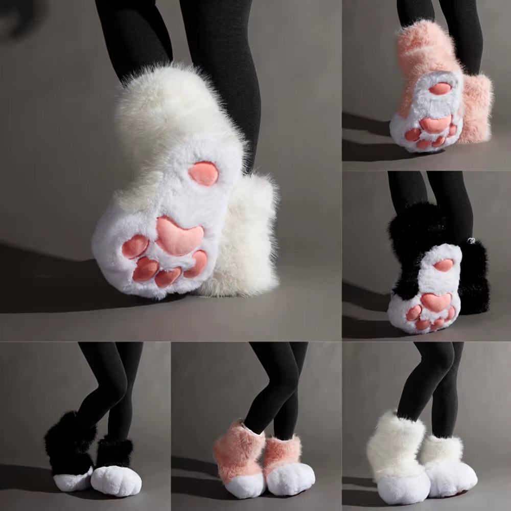 Kawaii Anime Cosplay patte de chat chaussons en peluche femmes chaud hiver maison pantoufles mignon