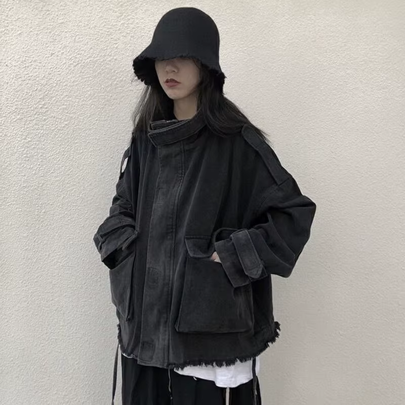 Gidyq-Veste en jean à pampilles pour femmes, mode coréenne, grande poche, adt, denim, combiné, tout 