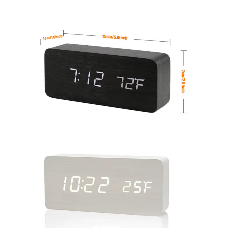 Réveil numérique en bois, réveil LED avec température, horloges de bureau pour bureau, horloge de ch