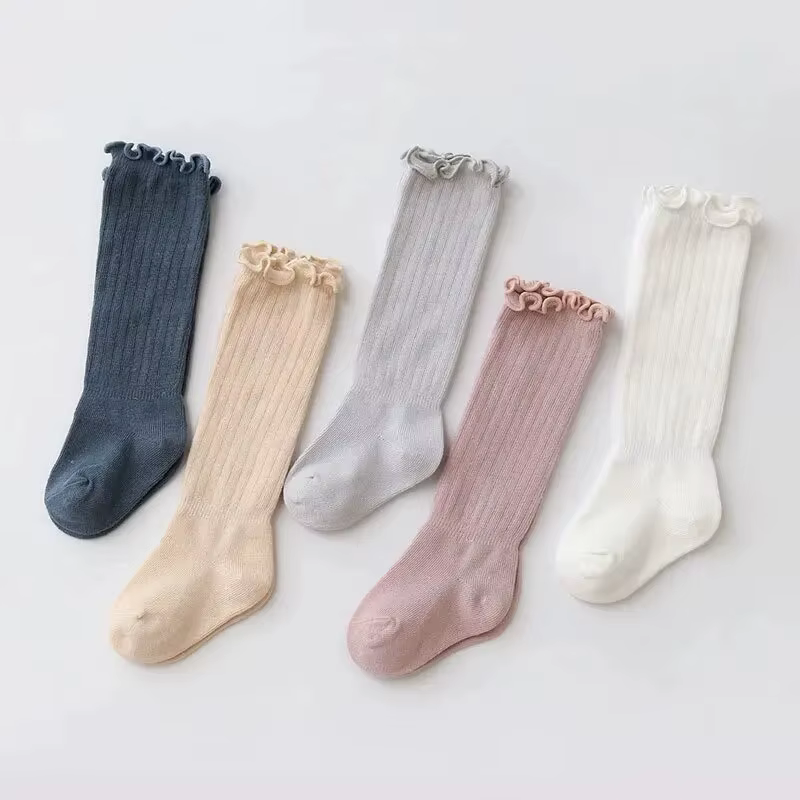 3 paires/lot bébé filles chaussettes dentelle froufrous solide coton longue genou haute enfants chau