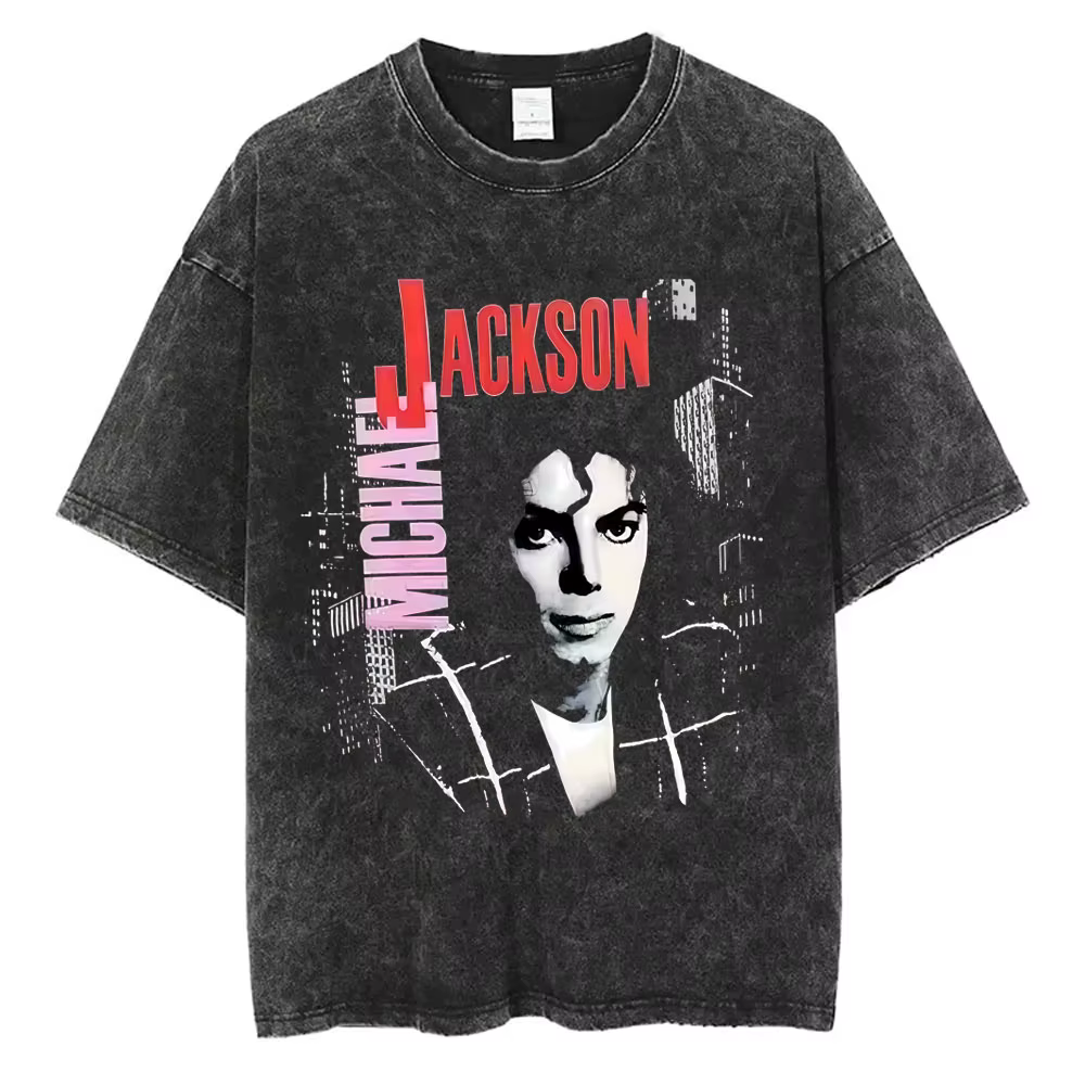 T-shirt vintage lavé avec graphisme de Michael Jackson pour hommes et femmes, t-shirts classiques ré