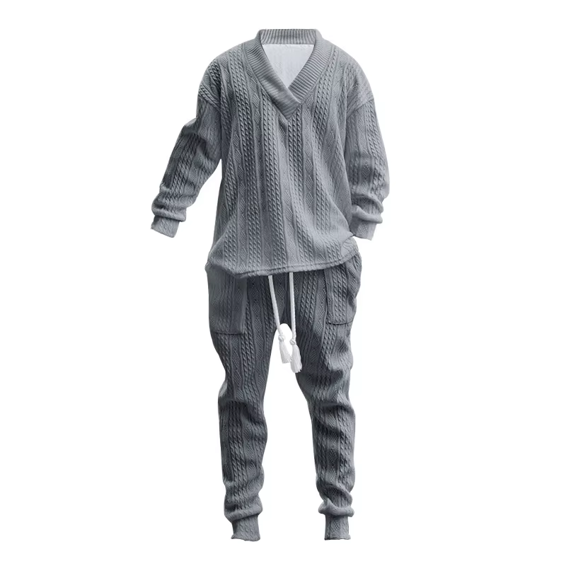 Ensemble pull tricoté en Jacquard polyvalent pour hommes, pantalon décontracté, col en v, nouvelle c