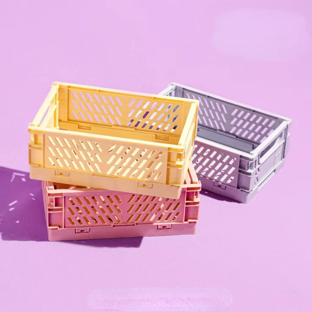 Caisse de rangement pliable en plastique, panier pliable, empilable, mignon, maquillage, bijoux, jou