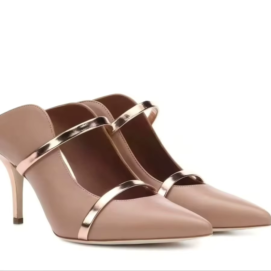 Mules à talons hauts et fins à bout pointu pour femmes, avec bride métallique, talon aiguille, en ve