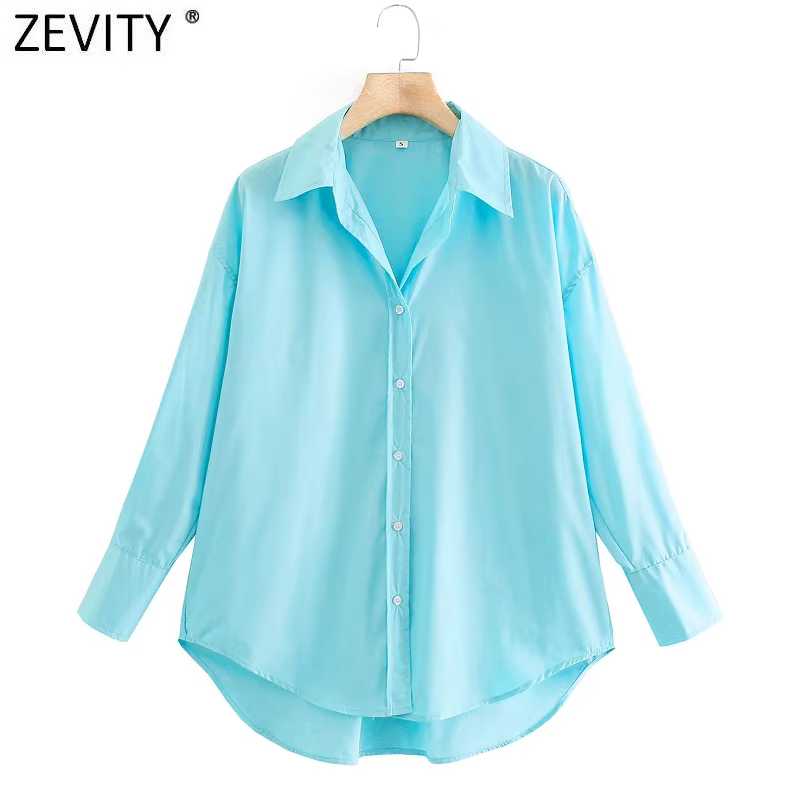 Zevity – Chemise en popeline à manches longues pour femmes, simple, Slim, décontractée, couleur bonb