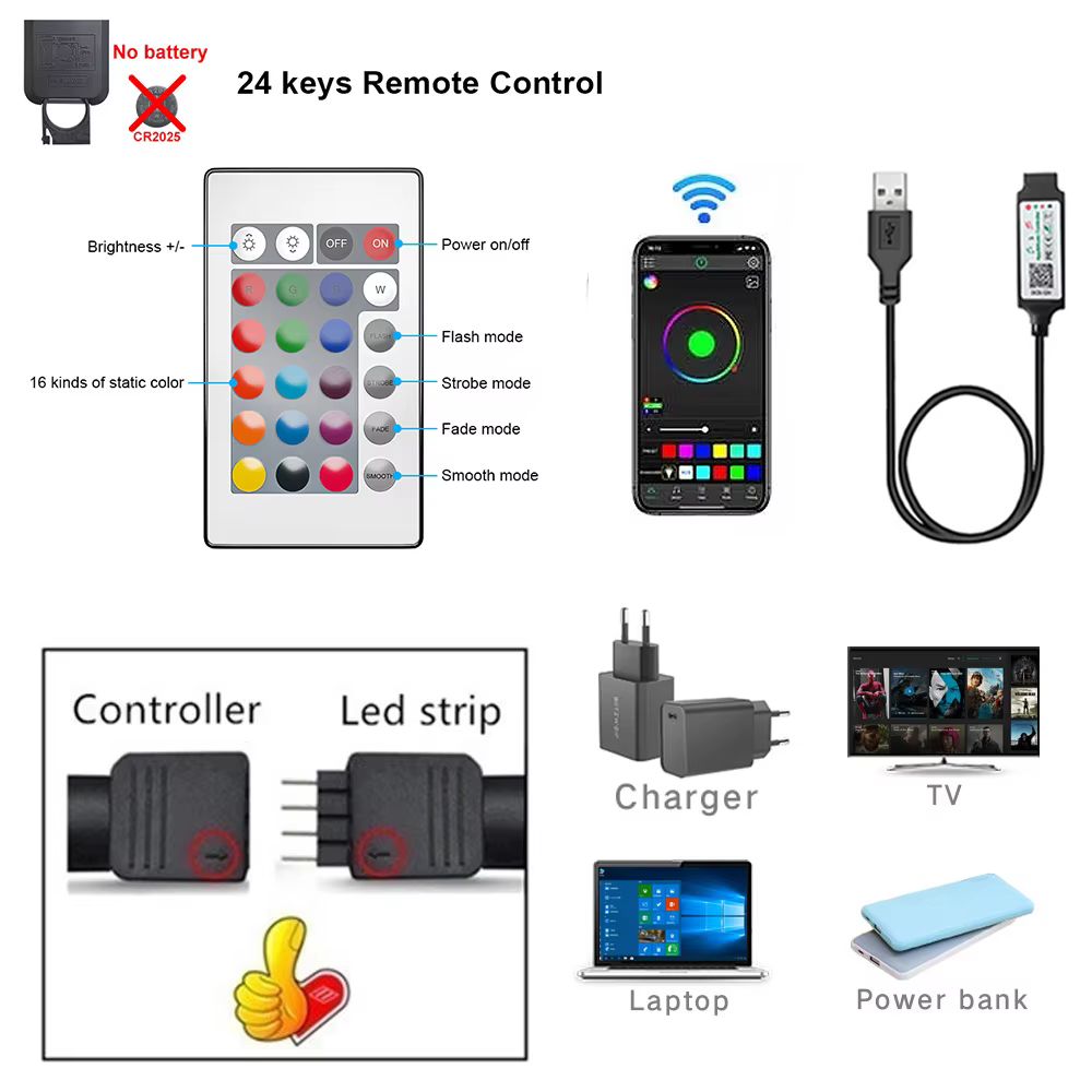 USB 5V LED lumières pour TV avec contrôle APP ruban Flexible RGB5050 30 LED s/m TV LED rétro-éclaira