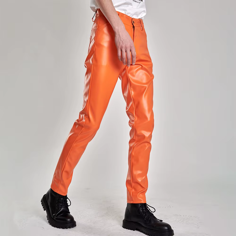 Pantalon en cuir pour hommes, coupe slim, extensible, mode, pantalon en cuir PU, discothèque, fête e