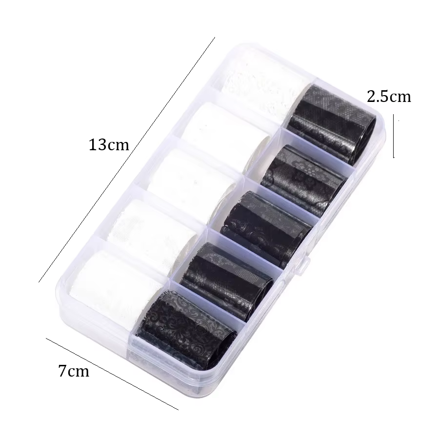 Feuille de transfert de dentelle noire et blanche, 10 rouleaux de 2.5x60cm, pour Nail Art, enveloppe