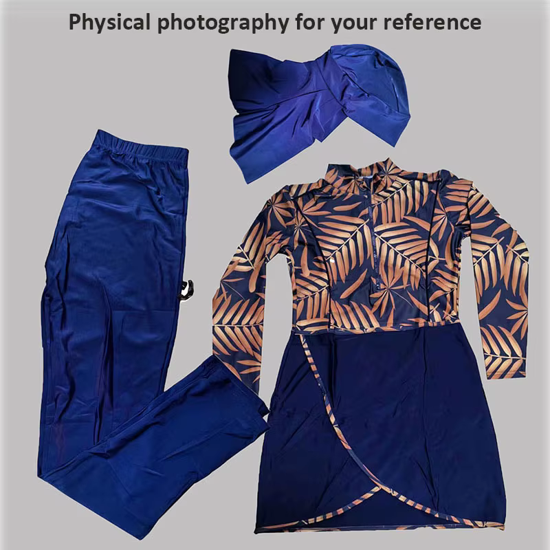 Maillot de bain musulman à manches longues pour femme, couverture complète, burkini, pantalon turban