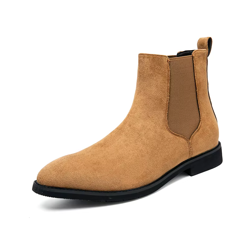 Bottines Chelsea en daim et cuir pour hommes, chaussures à bout pointu, tendance, noir, marron, Beig