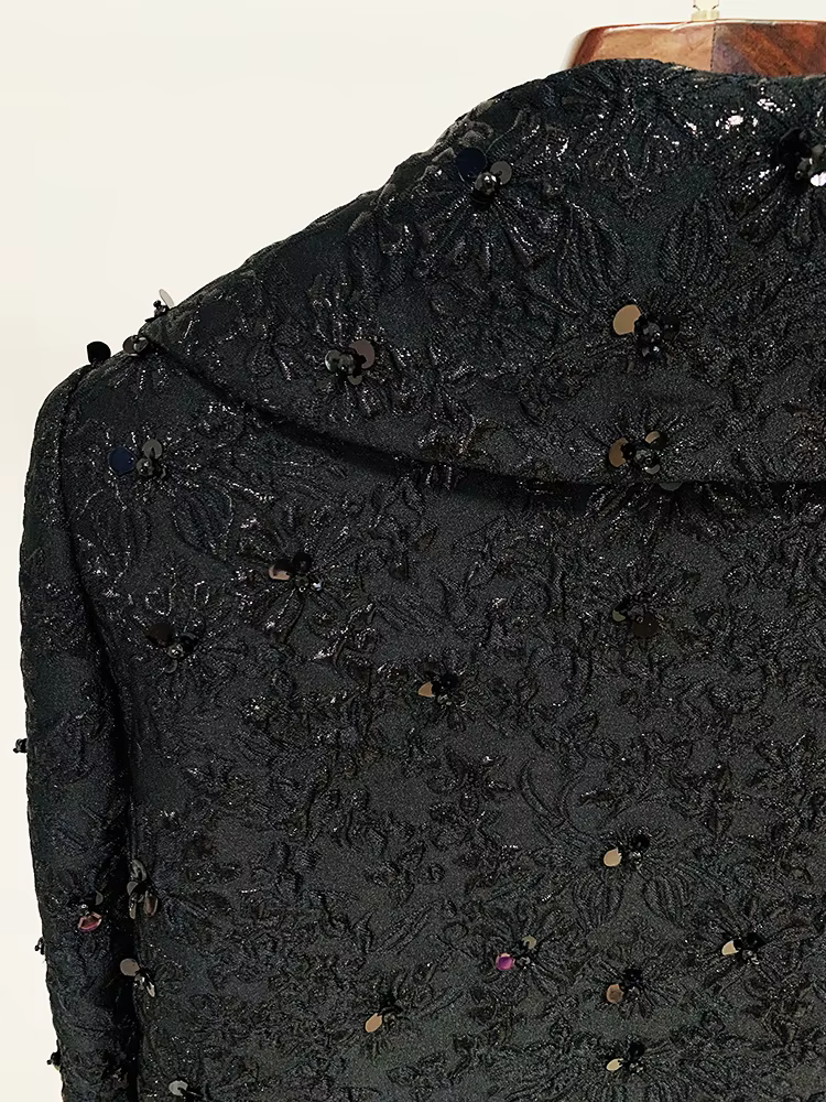 HIGH STREET Nouveauté 2026 Veste de créateur pour femme, style défilé, ornée de perles et de jacquar